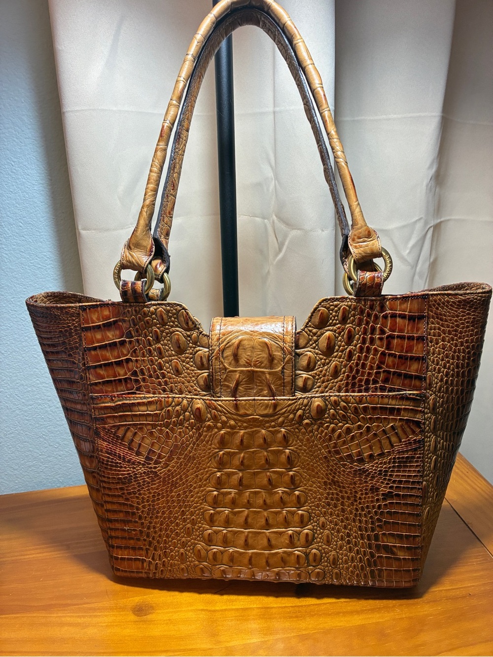 Brahmin Tan and Brown Croc-Embossed Leather Tote - Picture 2 of 5